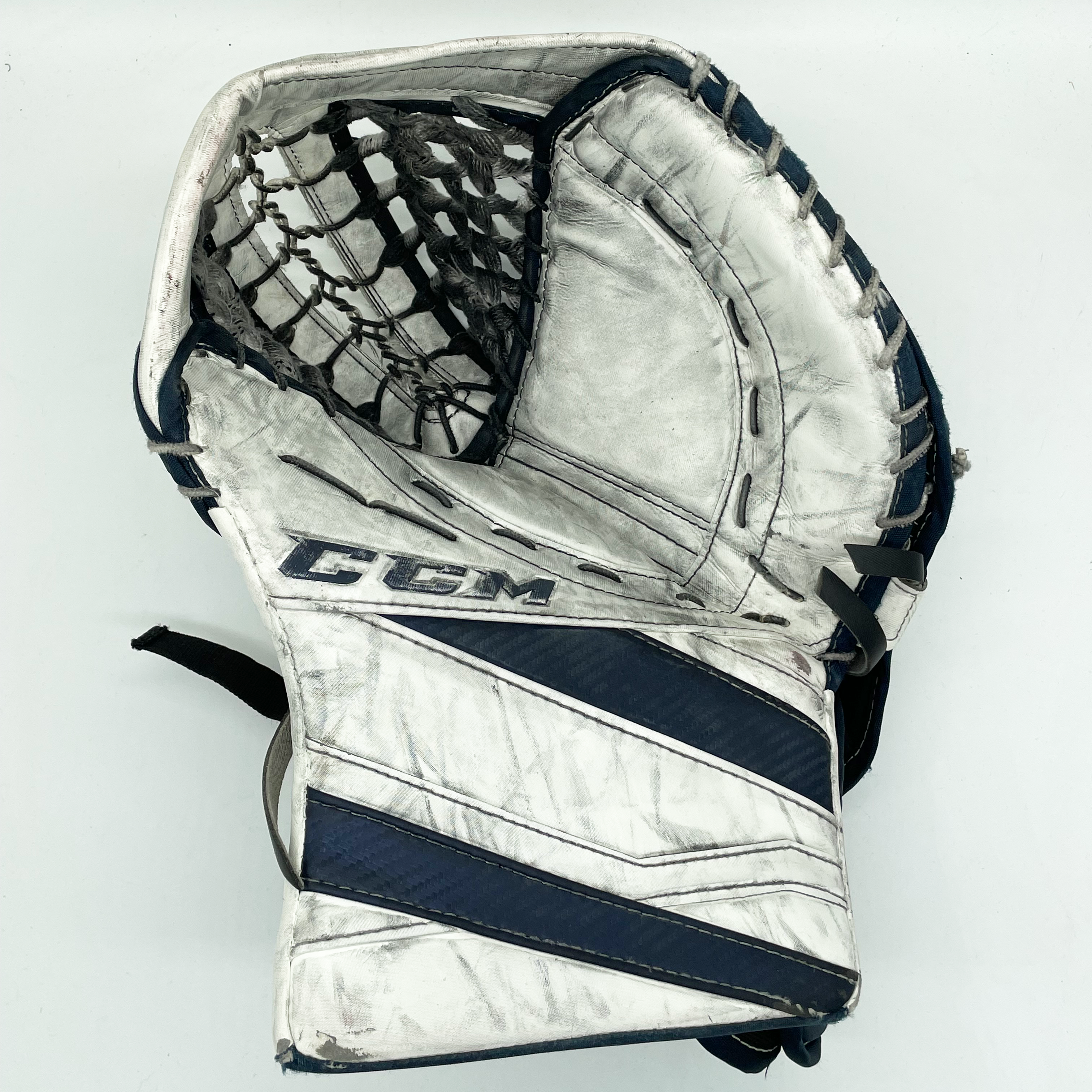 CCM Extreme Flex III - Gant de gardien de but Pro Stock d'occasion (blanc/bleu marine)